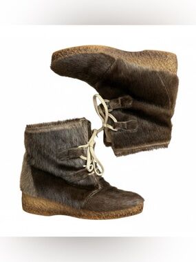 Pajar | Brown Genuine Seal Fur Wedge Lace Up Short Winter Boots Shearling Lining